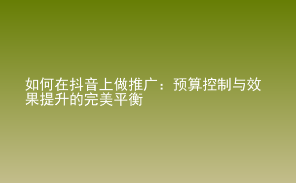  如何在抖音上做推廣：預(yù)算控制與效果提升的完美平衡