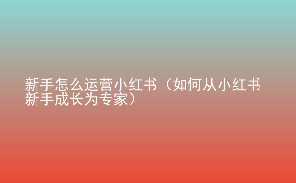  新手怎么運(yùn)營(yíng)小紅書（如何從小紅書新手成長(zhǎng)為專家）